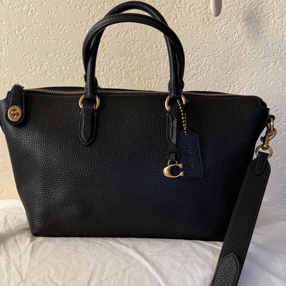 Coach CARA black Pebbled Leather Satchel Gold Hardware and Detachable strap - Picture 1 of 10